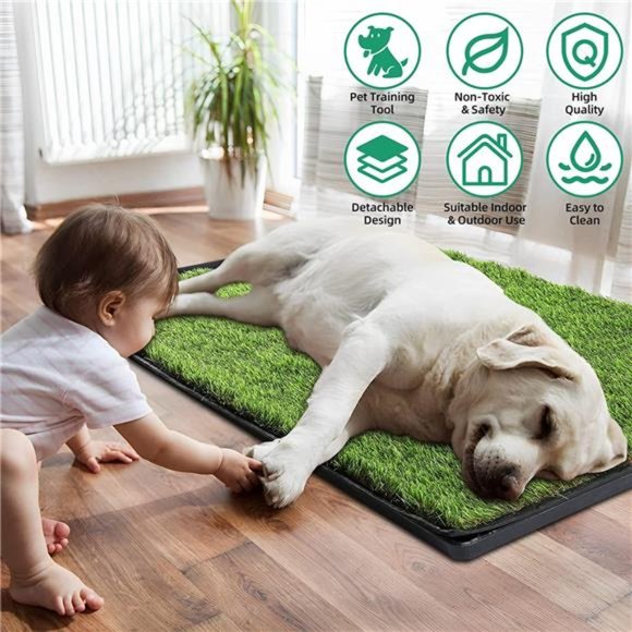 Dog Grass Pad with Tray(41.3×27.5 in), Large Reusable 3-Layer Dog Pee Grass Pads - Picture 7 of 7